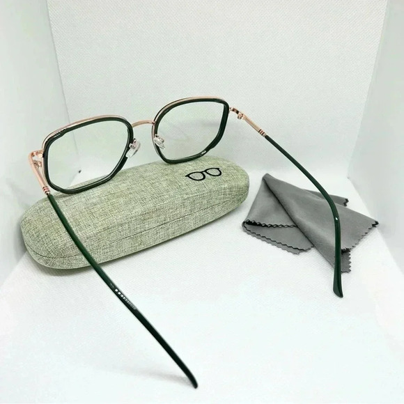 Rose Gold and Green Frame Blue Light Blocking Optical Glasses with Hard Case - Picture 3 of 5